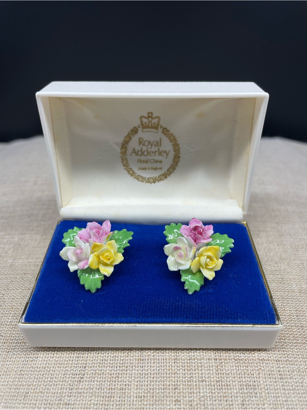 Royal Adderley Floral China Made in England Vintage Clip-On Earrings